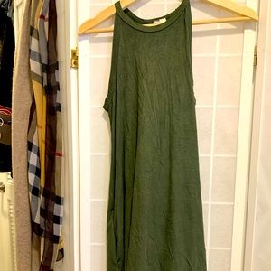 Green suede halter midi dress